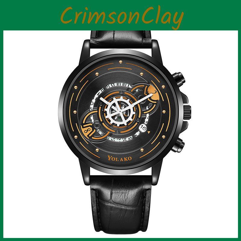 Mens Fashion Quartz Watch With Leather Strap And 24h Indicator For Casual Wear