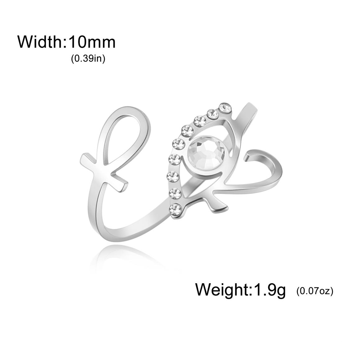Egyptian Ankh Cross Rings Stainless Steel Rhinestone Eye of Horus Adjustable Ring for Women Men Religious Amulet Jewelry resizable
