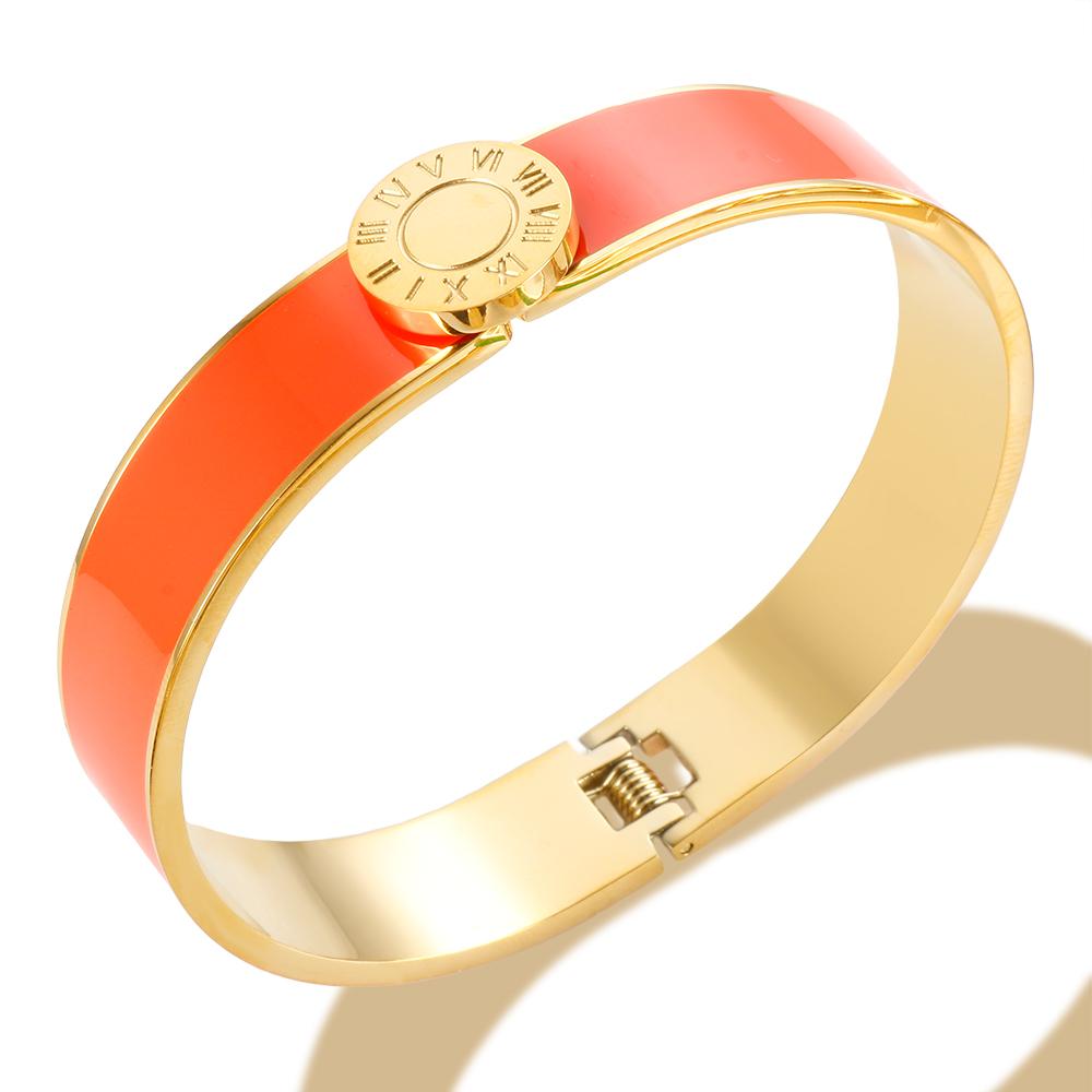 Popularity Stainless Steel Colorful Sweet Enamel Shell Bangle for Women Round Roman Numerals Bracelet Waterproof Trendy Jewelry