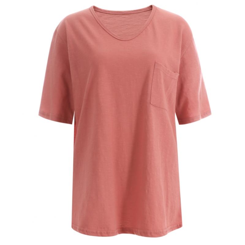 Shop   Women PockeT Basic V Neck oVerfiT Inner ShorT sleeVe T shirT Beige Dai Ws