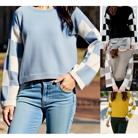 Autumn and Winter New Pullover Crew Neck Sweater Women's European and American Fashion Trends Multi-color Printing Long-sleeved Contrasting Sweater