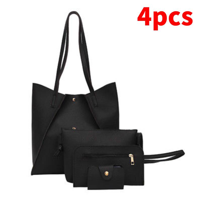 

Кожаная Женская Сумка 4шт Дамская Сумка Через Плечо Сумка-Тоут Кошелек Сумка-Мессенджер Комплект Black