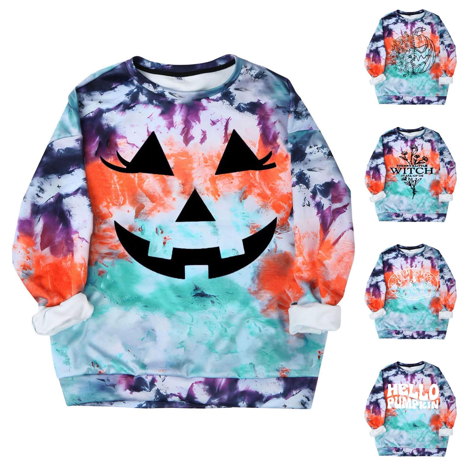 

Женская повседневная модная футболка с длинным рукавом и принтом на Хэллоуин XXL чёрный