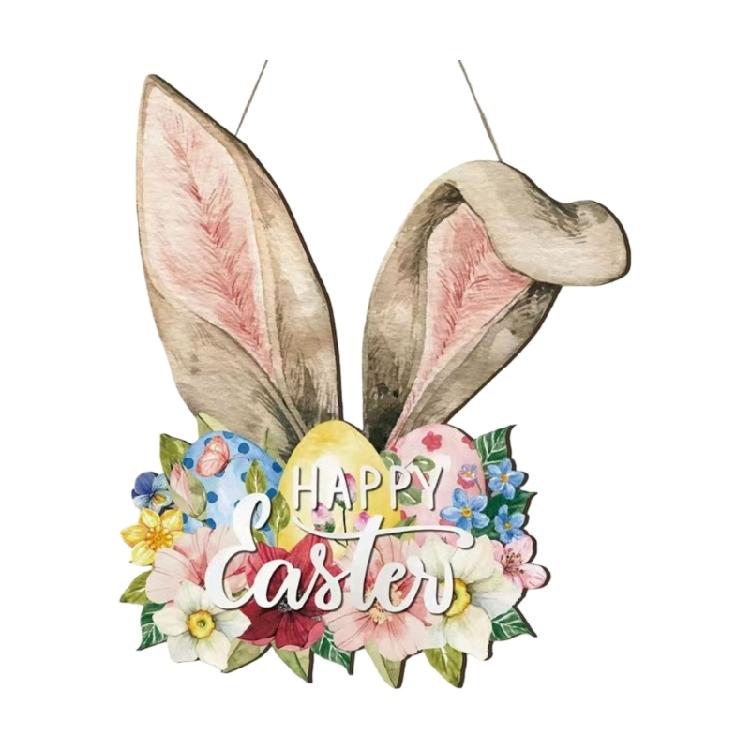 Wooden Easter Decors Rabbit Sign With Spring Floral Designs Perfect For Party Decorations And Creating Cheer