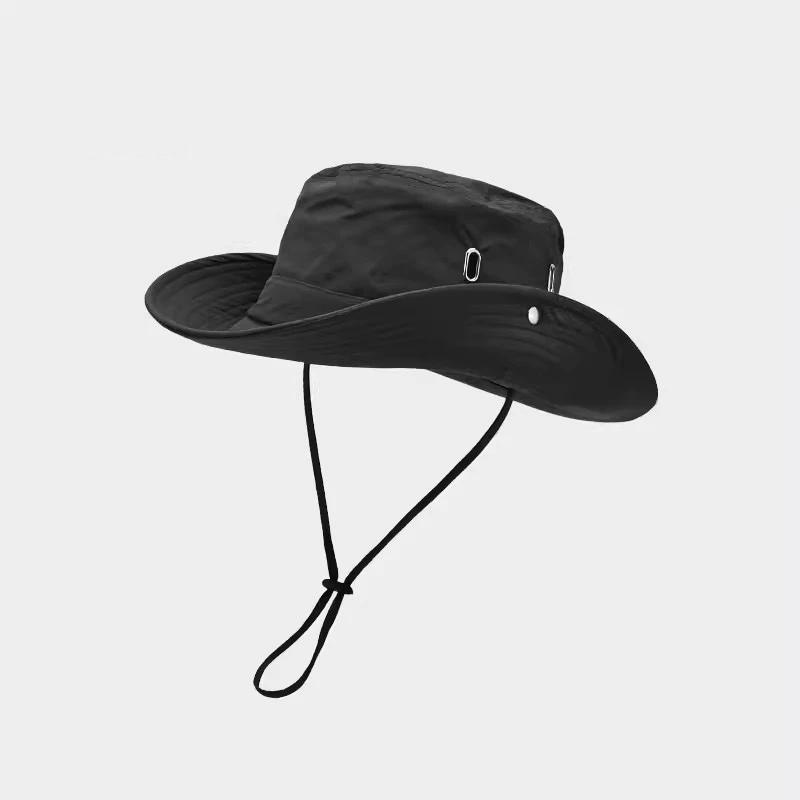 WTEMPO Solid Color Windbreak Rope Sun Hats Couple Spring Summer Hiking Breathable Hats Outdoor Fishing Travel Cowboy Bucket Sun Hats