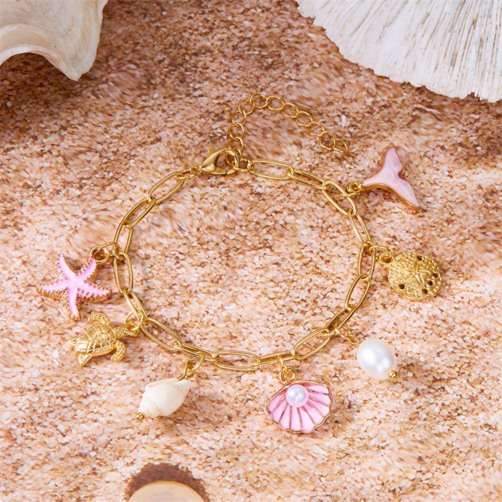 Boho Shell Starfish Bracelet Pearl Bohemian Beach Jewelry Metal Gold Bracelet Party Jewelry