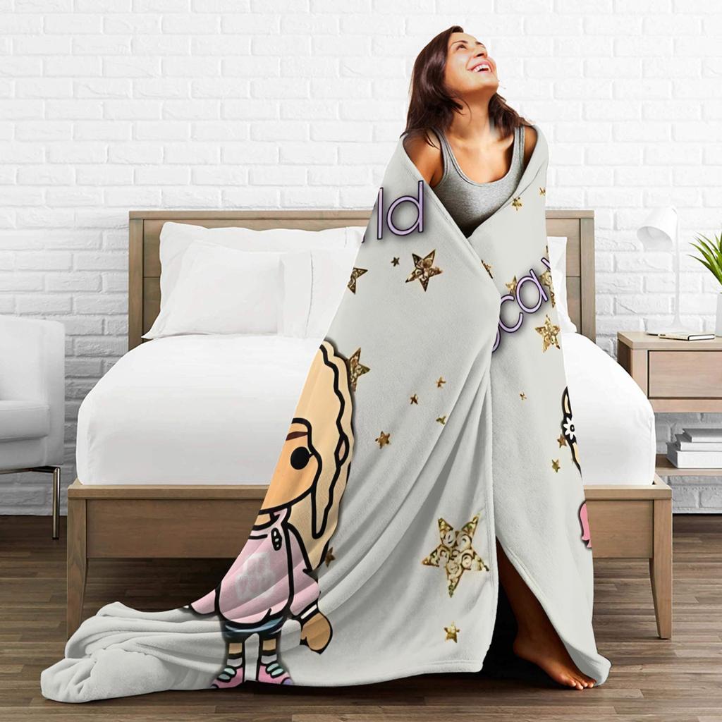 Toca Boca World Strickdecke Fleece Cartoon Spiele Super Weiche Überwurfdecken für Zuhause Couch Bett Teppich