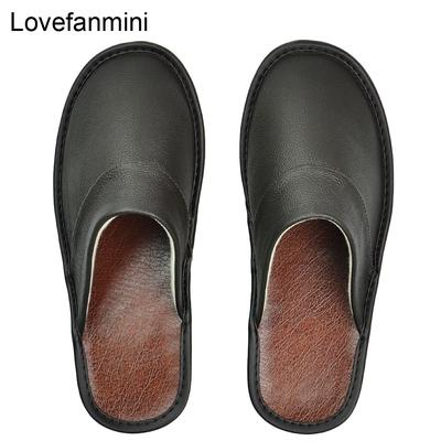 Cow Leather Slippers Men Big Sizes Linen Home Male Indoor House for Men's Slippers Women Man Slipper Luxury Soft Flat Shoes