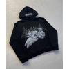 Unisex Retro Hip Hop Hoodie Black 3D Print Streetwear Oversized Fit Long Sleeve Pullover