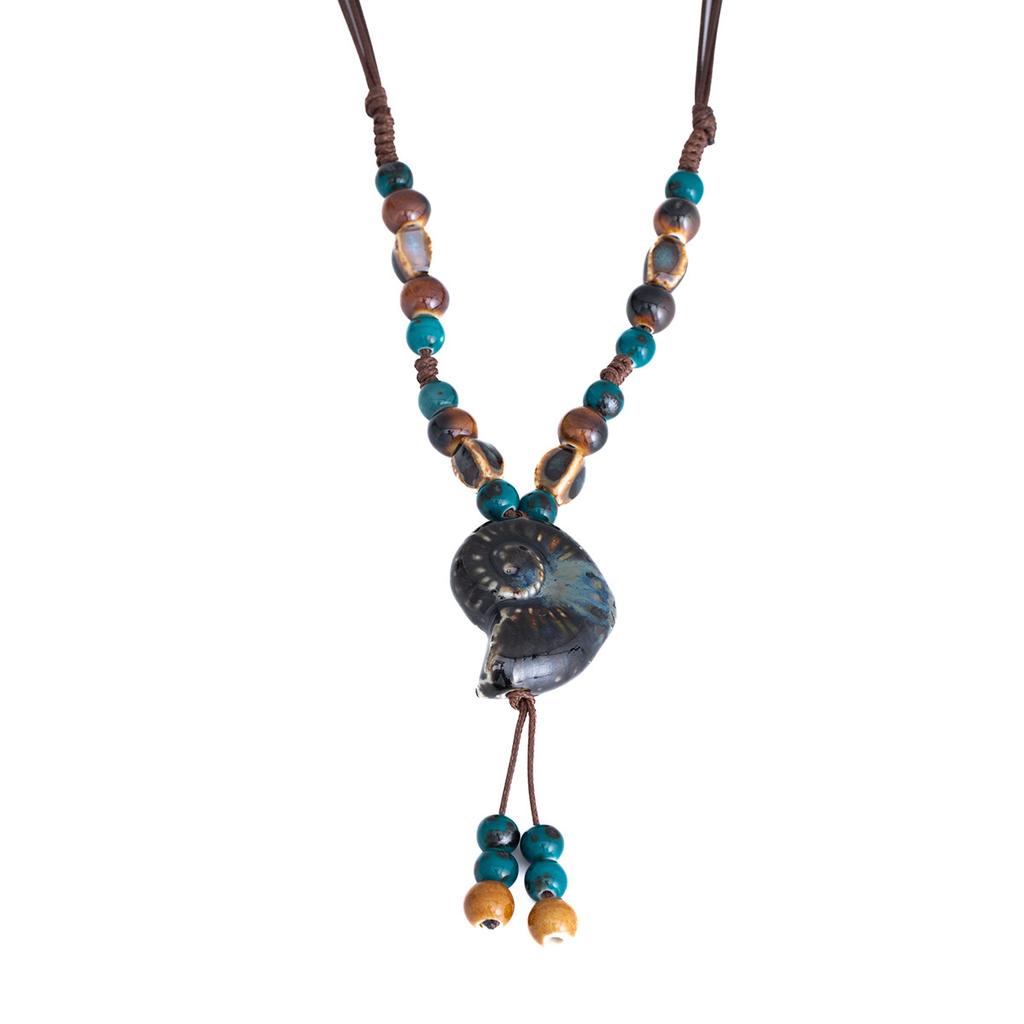 Vintage Keramische Kralenketting Schelp Hanger Ketting Vrouwen Boheemse Exotische Etnische Stijl Geweven Reisketting