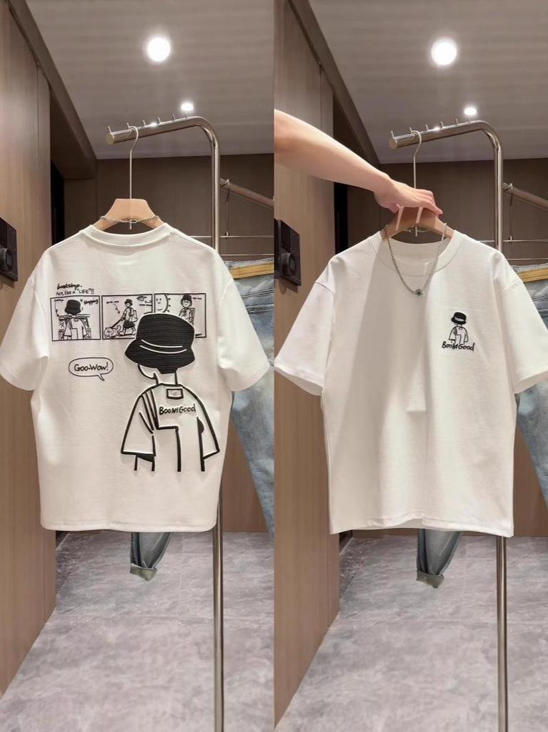 100% Cotton Boys' Fun Anime Short-Sleeved Summer T-Shirt - Loose Fit for Medium and Large Children