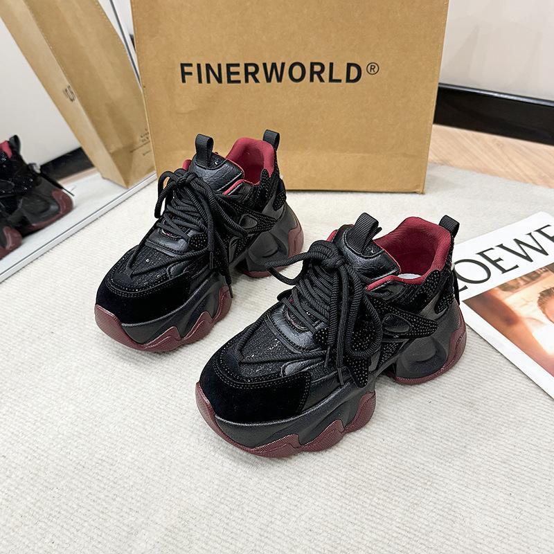 

European station platform dad shoes women s 2025 autumn and winter new color matching muffin shoes rhinestone heightening sports and leisure shoes 35