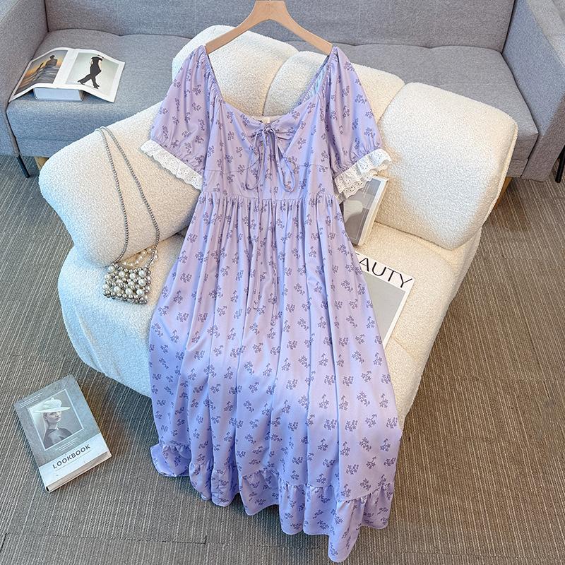 

Ретро платье фиолетового цвета с цветочным принтом для женщин размера плюс, новое летнее платье А-силуэта с элегантным шармом 2XL фиолетовый