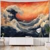 Vintage Wave Oil Painting Tapestry Wall Hanging Room Fabric Decoration Painting Used for Bedroom, Dormitory, Living Room