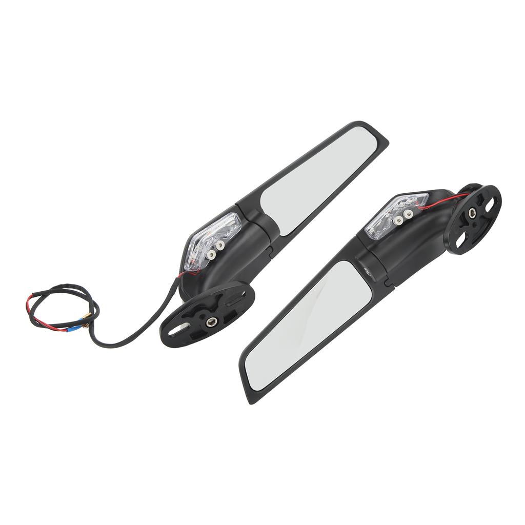 Pair Motorcycle Rearview Mirror Swivel Side Wing Mirror with LED Light 360 Degree Rotatable for