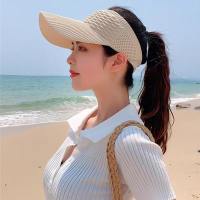 New Long Wide Brim Empty Top Hat Women Summer Breathable Hole Elastic Visor Hats Ponytail Outdoor Sports Sun Hats Baseball Cap