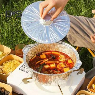 Pentola da campeggio in alluminio tonda da 6 pezzi con coperchio, riscaldamento rapido e uniforme, contenitore per alimenti versatile, padella in alluminio, pentola da campeggio