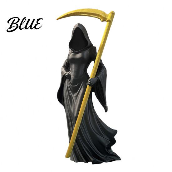 Dark Academia Bookshelf Decor 3D Printed Female Grim Reaper Statue Hooded Faceless Gothic Resin Figurine with Detachable Home Ornament Scythe,