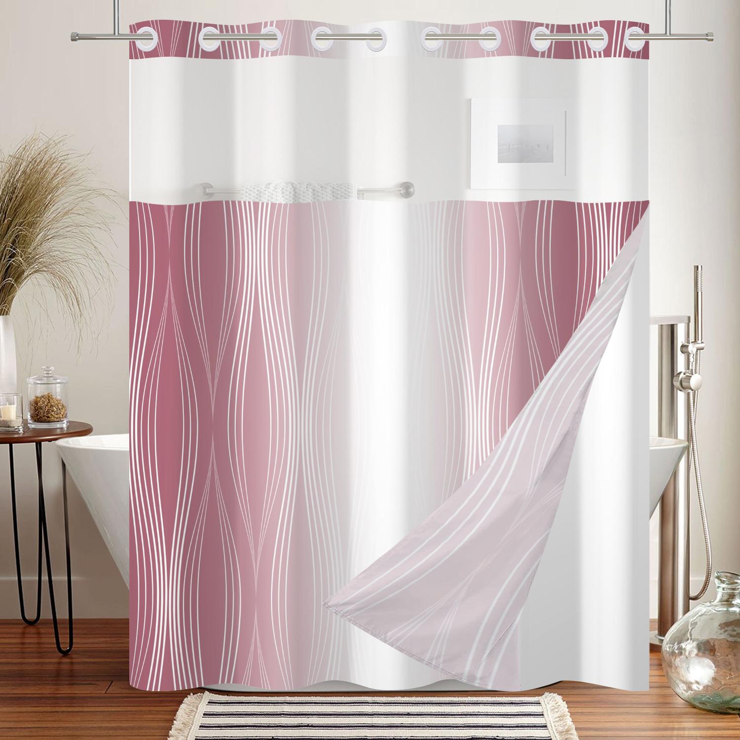 

Solid Color Gradient Shower Curtain Striped Hookless Double Layer Curtain With Snap In Removable Liner For Bathroom Bathtubs W60H190(CM)-1 Pcs