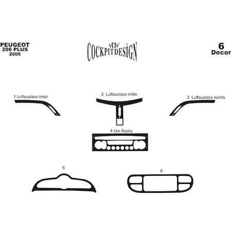Накладки на панель (Meric, Plus, 2009-2025) Черный для Peugeot 206