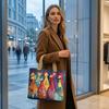 Gesteppte Tragetasche Retro-Print Stoff Pendler-Tote Vintage Leicht Faltbare Handtasche für Damen Tägliche Nutzung Reise Einkaufen