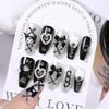 24Pcs Pink French Leopard Hello Kitty False Nails 3D Y2k Star Heart Kitty Cat Rhinestones Press On Nails Cute Cartoon Fake Nails