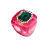 See-Through Resin Fashion Ring with Bold Square Profile, Raised Faceted Centerpiece and Accent Border for Outfit Styling