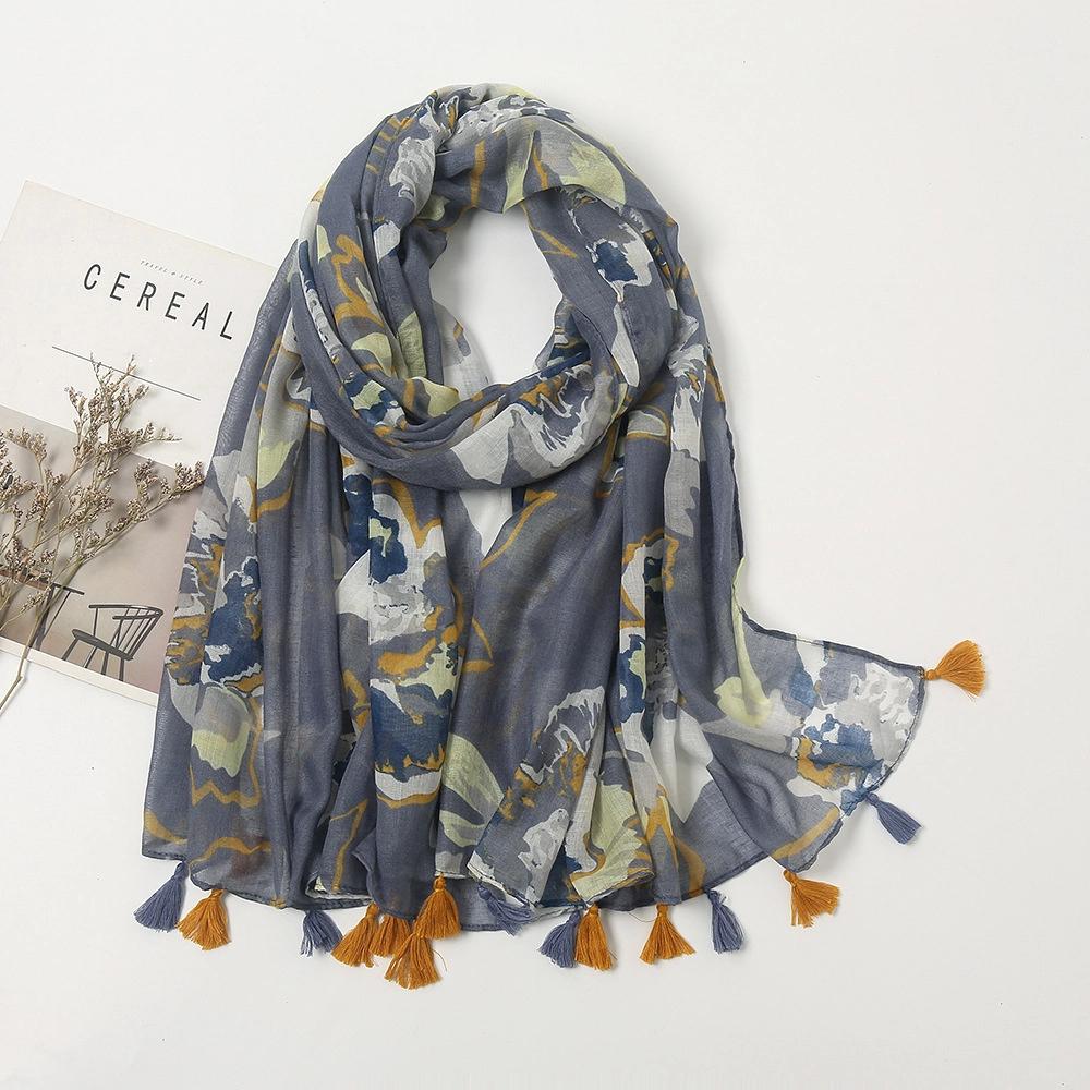 Color Printed Tassel Scarf Bohemian Stitching Shawl Seaside Travel Vacation Sunscreen