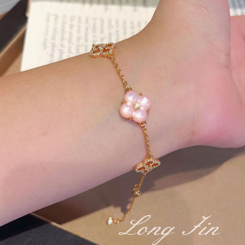 Retro Wishing Pool White Shell Pink Shell Flower Pull-Up Bracelet High-End Simple And Versatile Jewelry