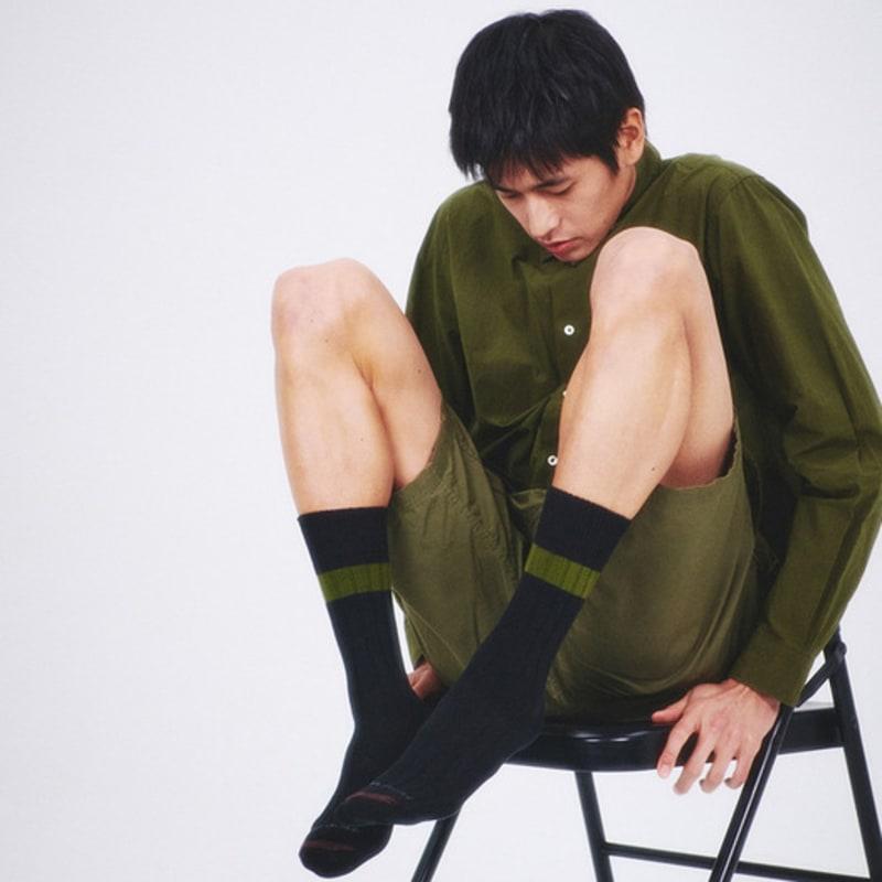 I Hate Monday [IHM2501M02] Man Socks Cotton Rib Khaki Point Socks