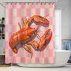 Printed Bath Curtains Pink Checkered Lobster Shower Curtain for Bathroom Decoration Waterproof Fabric Shower Panels Set with