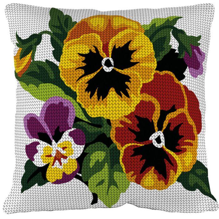 Kit Coussin Canevas Pensées