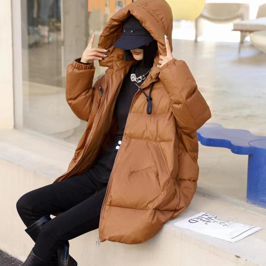 Mid Length Puffer Coat Casual Winter Women Thick Down Jacket Windproof Hooded Parkas