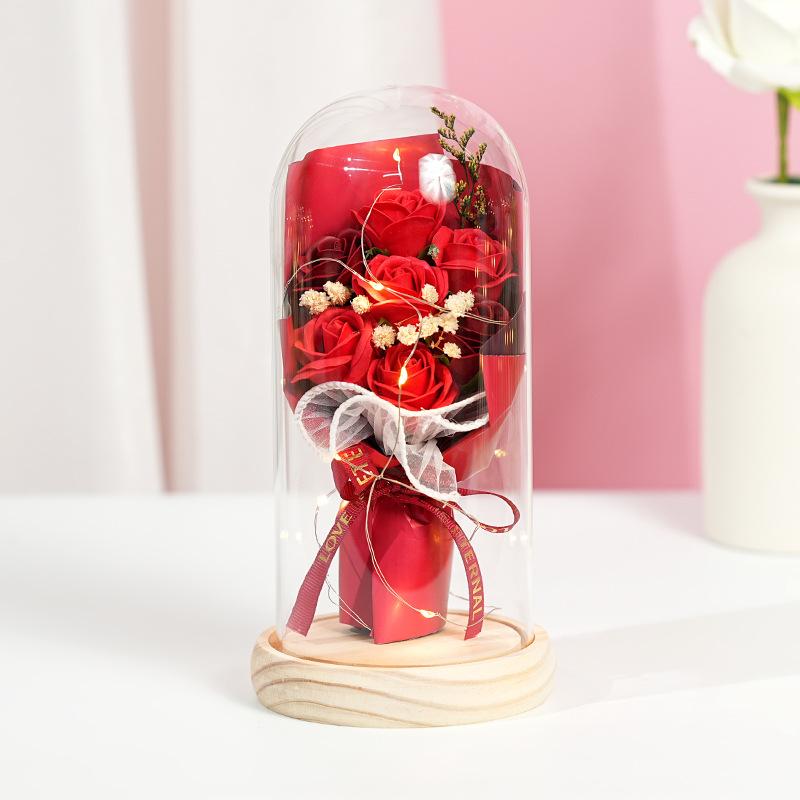 New Rose Lantern Glass Cover Immortal Bouquet Gypsy Dried Flowers Carnations Teachers' Day Qixi Festival Valentine's Day Gift