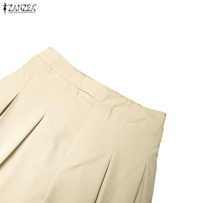 ZANZEA Women Elastic Waist Loose Casual Wide Leg Culottes Pants