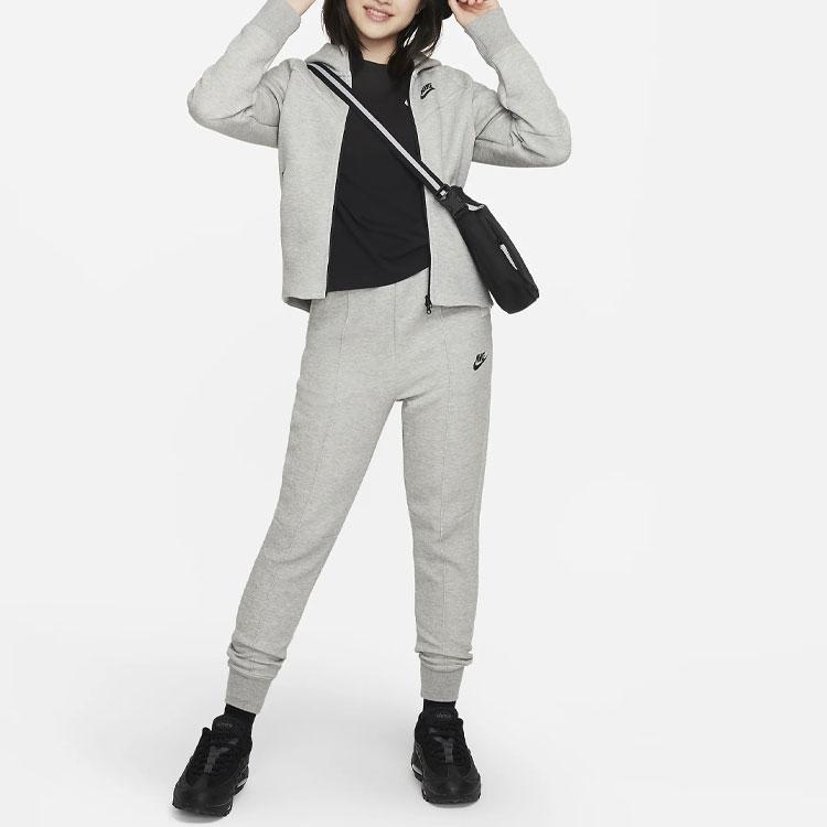 Nike Sportswear Tech Fleece Logo Print Hooded Zip-Up Sweatshirt Kids Tops Dark-Grey FD2979-063