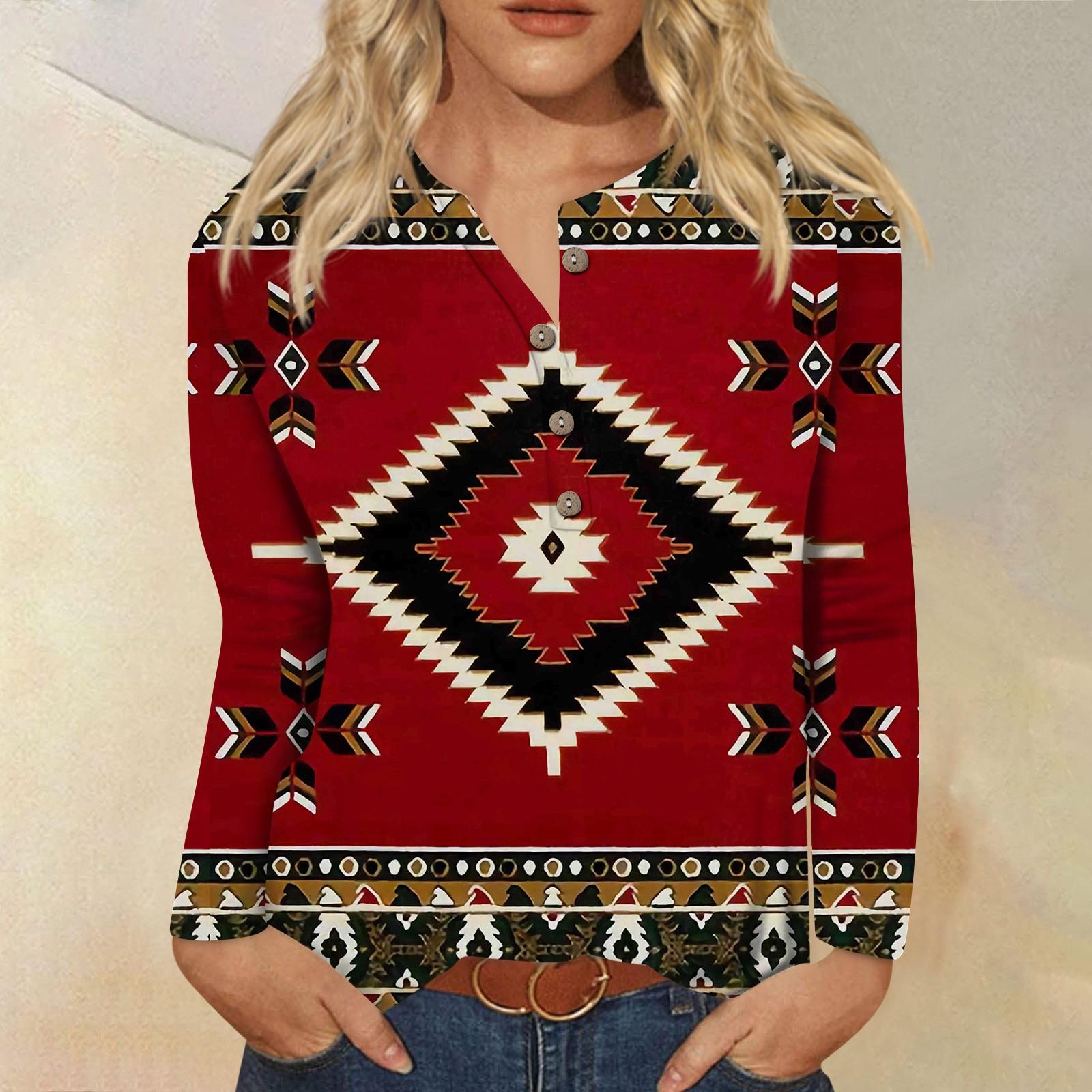 

Женская модная повседневная футболка с круглым вырезом и длинными рукавами с принтом и пуговицами, топ XL красный