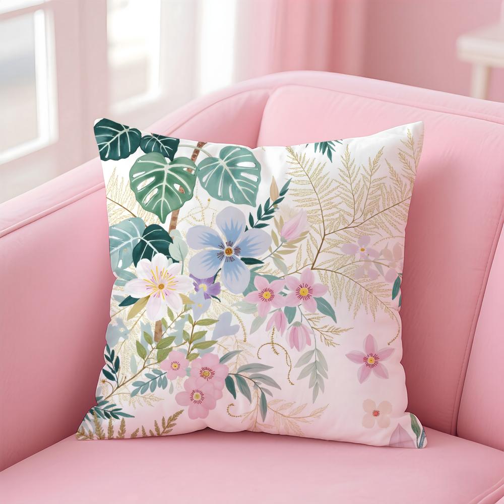 Classic Retro Watercolor Style Floral Pattern Cushion Cover Linen Cushion Cover Soft Decorative Case For Sofa Home Decor
