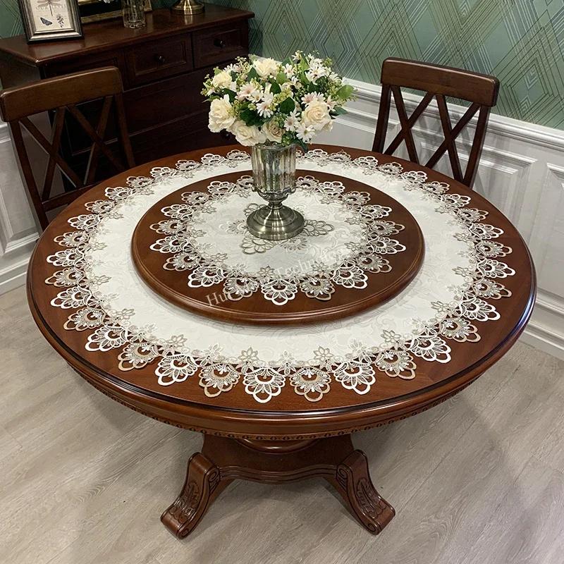 Tablecloth Dining Table Cloth European Rectangle Table Cover Round Embroidered Fabric Insulation Chair Cover Lace Cushion Set
