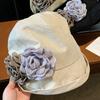 Linen Flower Bucket Hat Women's Spring and Summer Thin Large Brim Sunshade Sunscreen Hat Big Head Circumference Small Bucket Hat