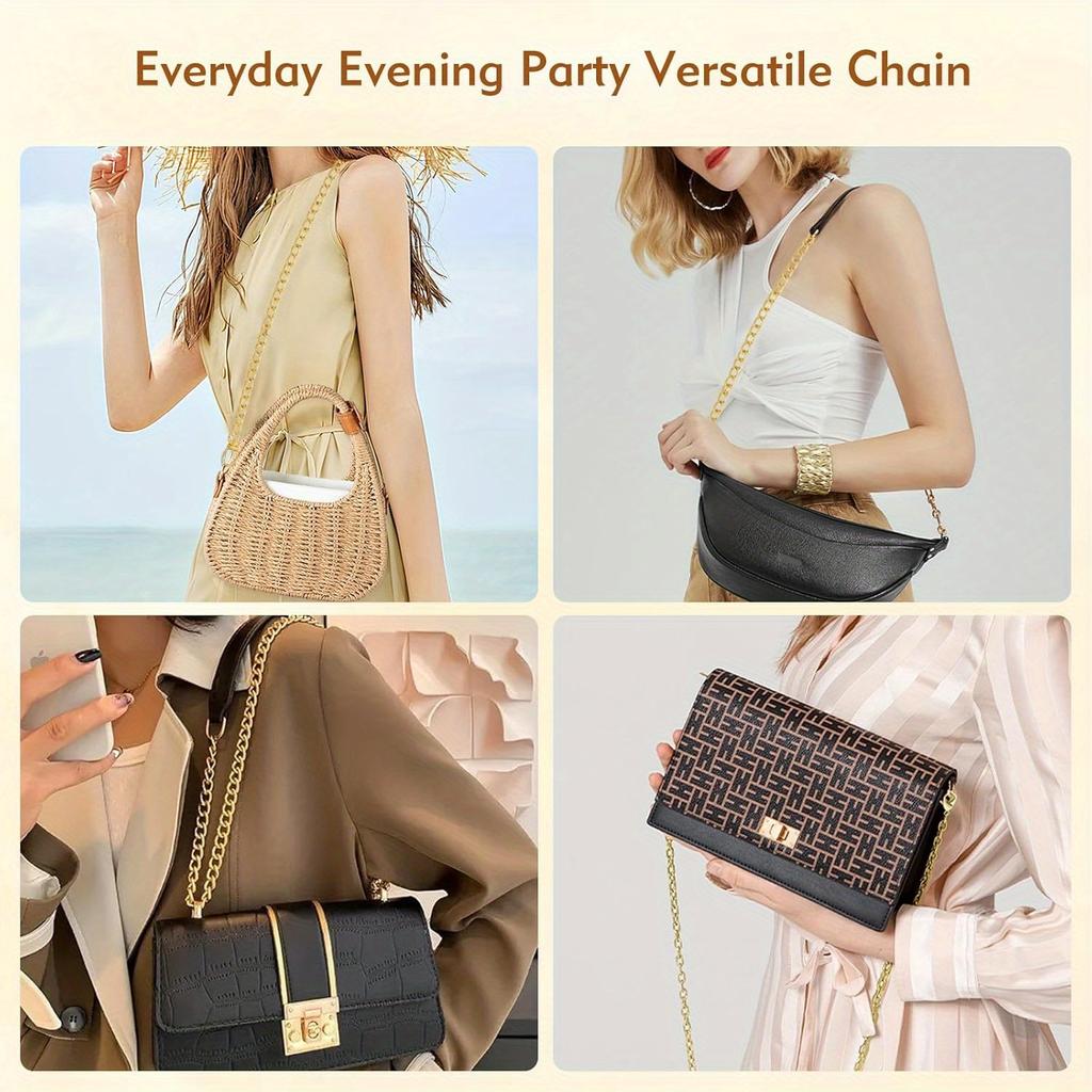 Purse Chain Strap Metal Shoulder Crossbody Replacement Bag Chain, Flat Chain Strap for DIY Purse Handbag