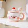 Creative Cute Cartoon Ceramic Mug Pink Girl Heart Gift Cup Water Cup with Lid Spoon Pig Cat Cup