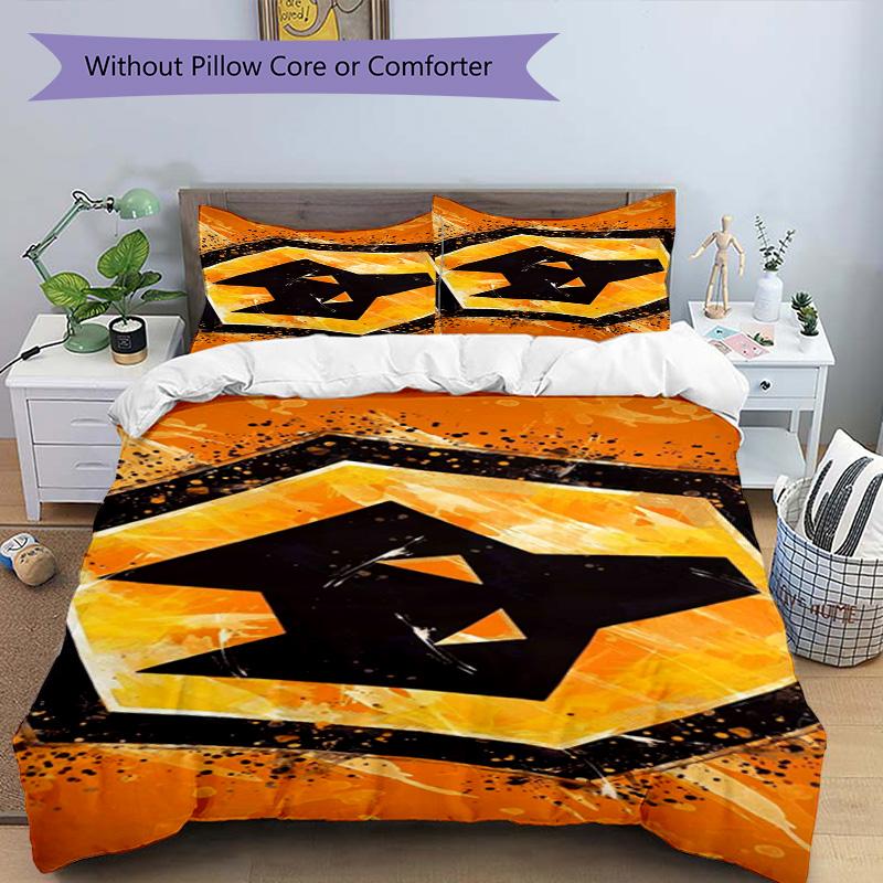 Wolves Football Club Emblem Printed Pattern Duvet Cover Set – Includes 1 Duvet Cover and 2 Matching Pillowcases Bedroom Decor Christmas Gifts