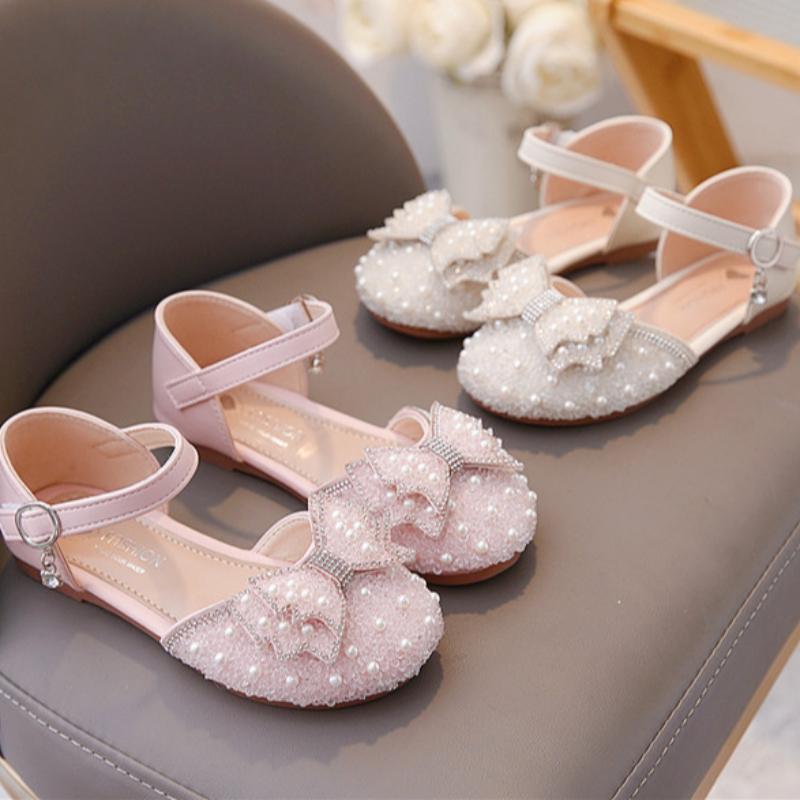 Girls' Half Sandals Summer Korean Version Soft Soled Children's Leather Shoes, Mid Size Children's Crystal Shoes, Baby Princess Shoes