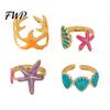 Conjunto de Anillos Apilables 4 Piezas/Set Serie Océano, Múltiples Estilos Diseño de Estrella de Mar y Concha Anillos Apilables Anillo de Dedo, Aleación Ajustable para Regalo de Joyería Tamaño
