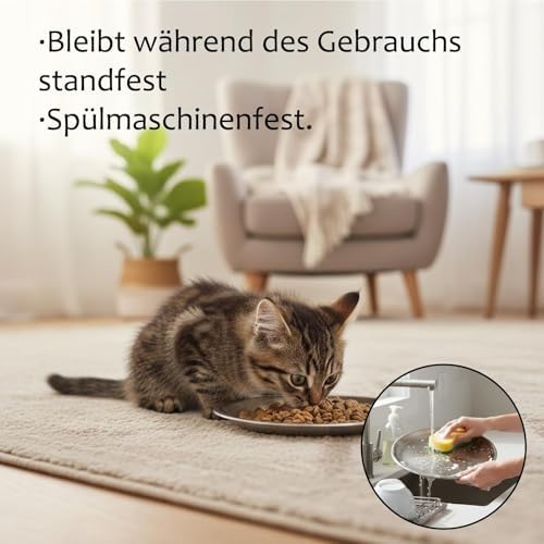 Katzennapf Edelstahl Flach 17cm – Non-Slip Cat Plate with Silicone Ring, Whisker-Friendly Design, Stackable for Cats & Small Dogs