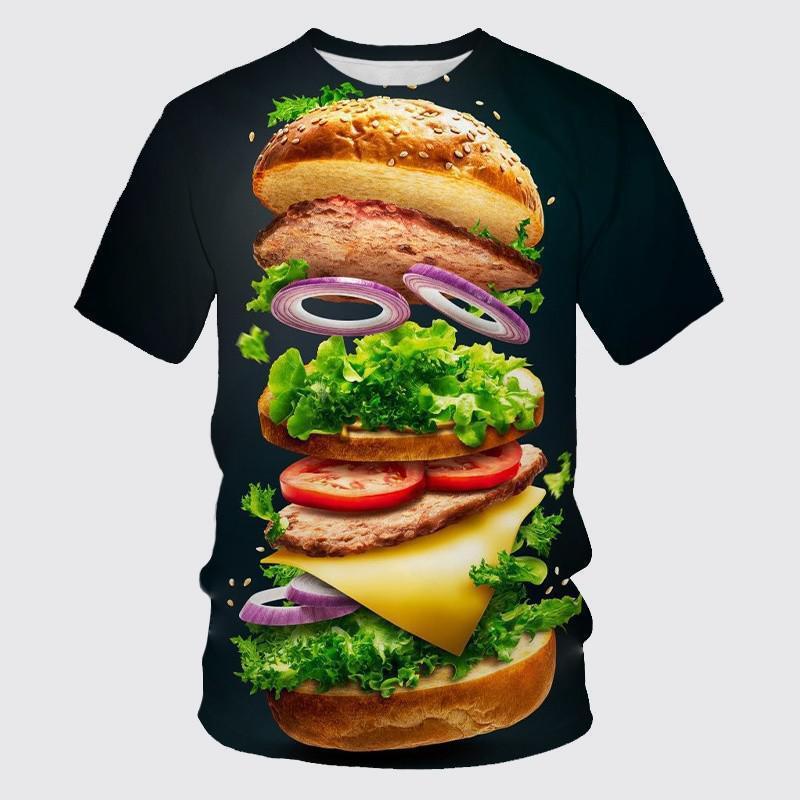 Summer Sportwear Short Sleeved Food Burger Men's T-shirt 3D Digital Printed Short Sleeved T-shirts