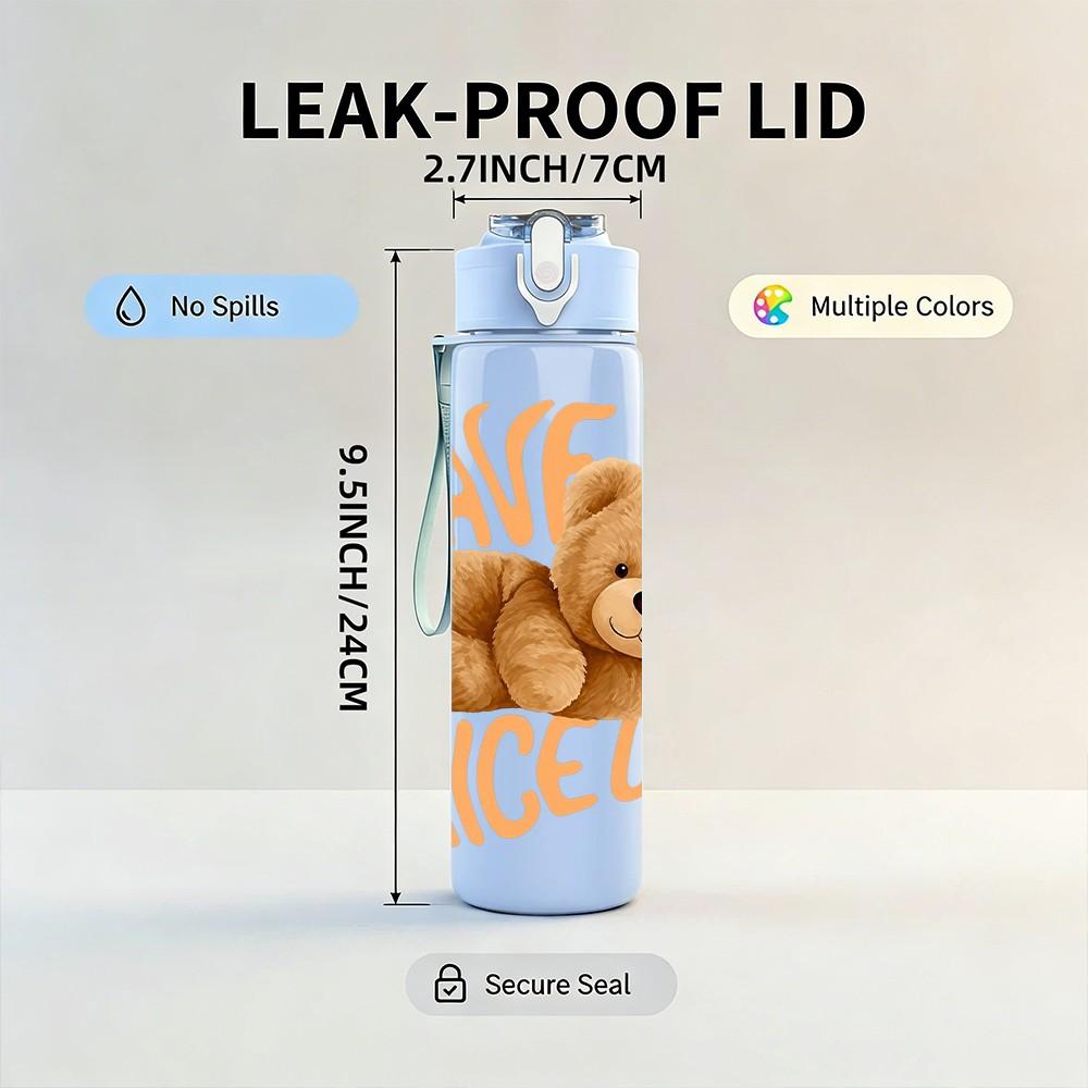 1PC Have A Nice Teddy Bear Pattern 750ml Color Plastic Sports Water Bottle Leakproof Flip Straw Lid Suitable for Sports Office Home Use
