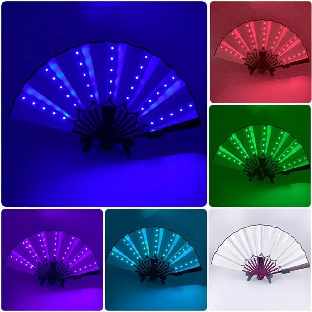 Colorful Glow Folding LED Fan Portable LED Luminous Fan Glowing Hand Fan  Rave Festival