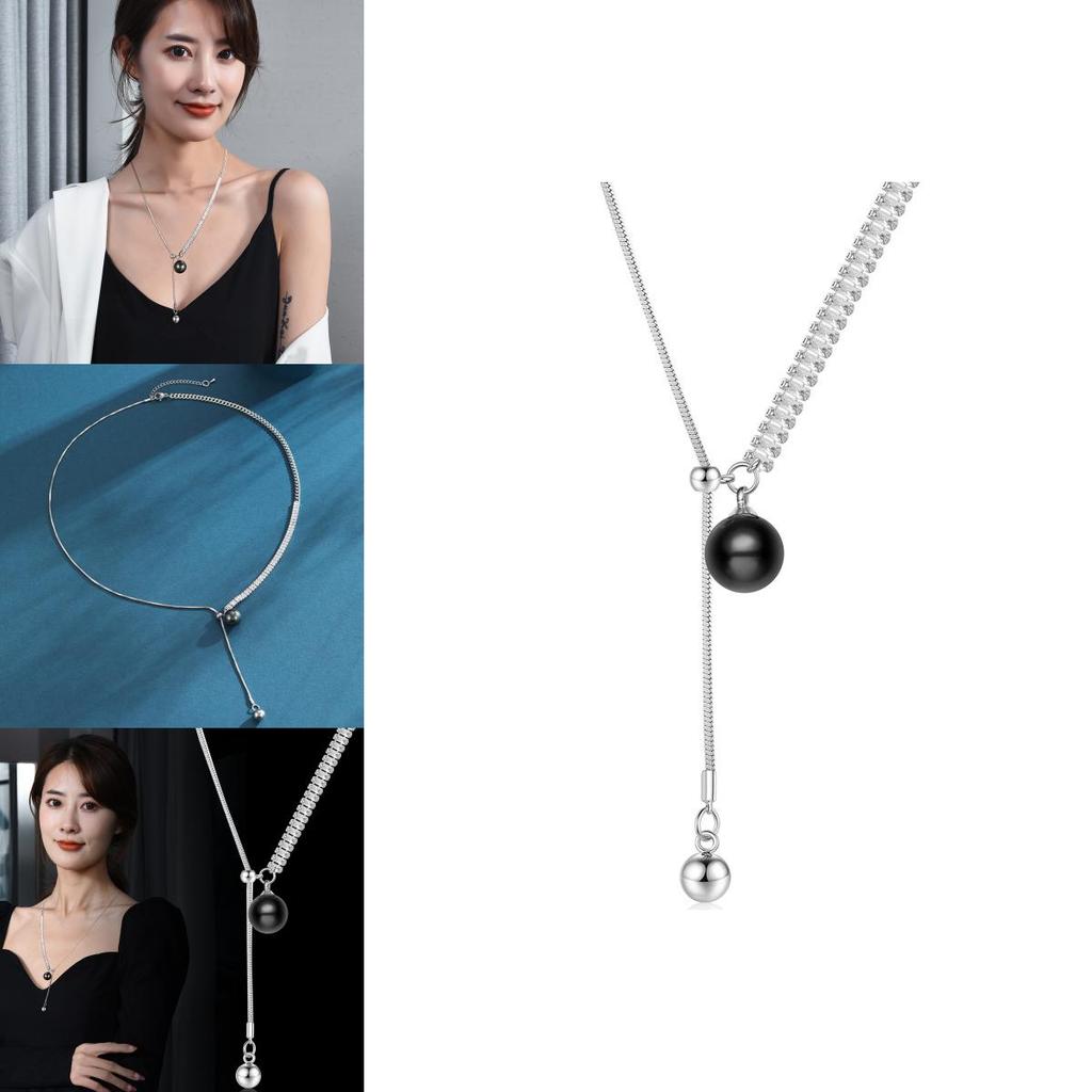 Fashionable Multi-layered Pearl And Crystal Necklace With Unique Geometric Design For Women